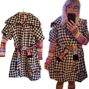 Nuvula Wool Blend Black and White Polka Dot Belted Pea Coat Women's Size Medium